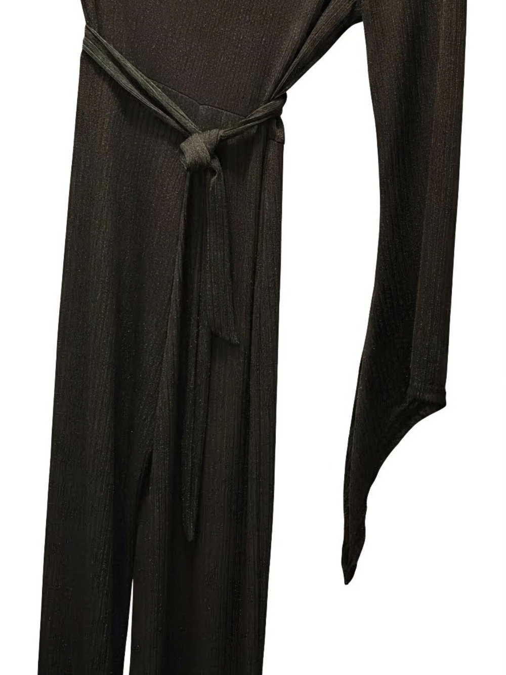 Source Unknown Black Long Sleeve Jumpsuit with Waist Tie